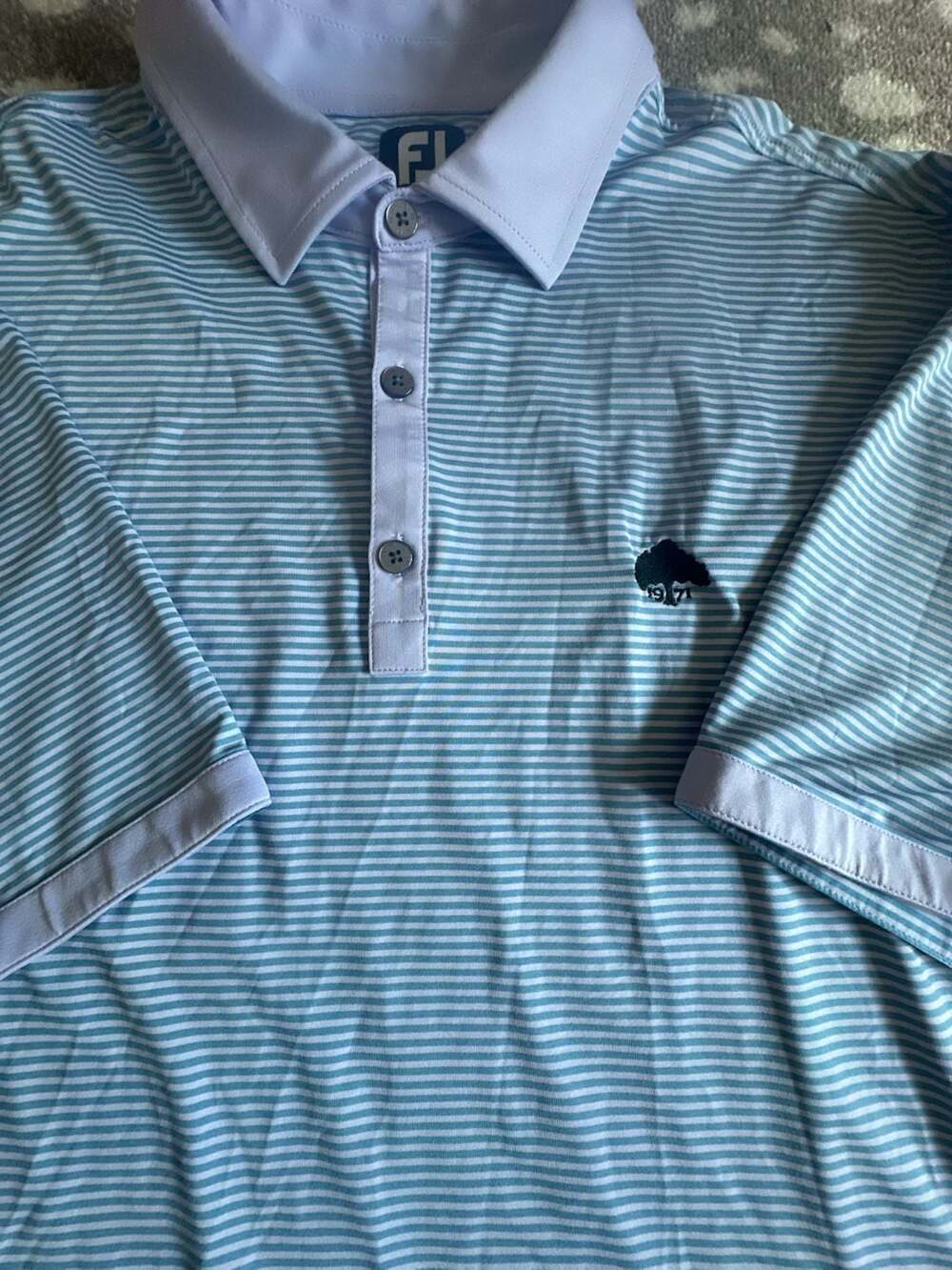 FootJoy Golf Polo Shirt Size XL Blue White Striped FJ Logo